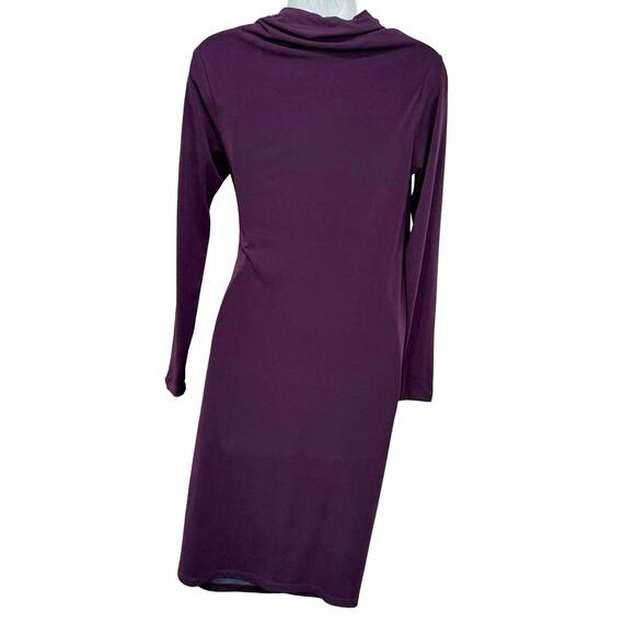 David Meister Ruched Asymmetrical Purple Faux Wrap Long Sleeve Sheath Dress sz 4 - Picture 6 of 12